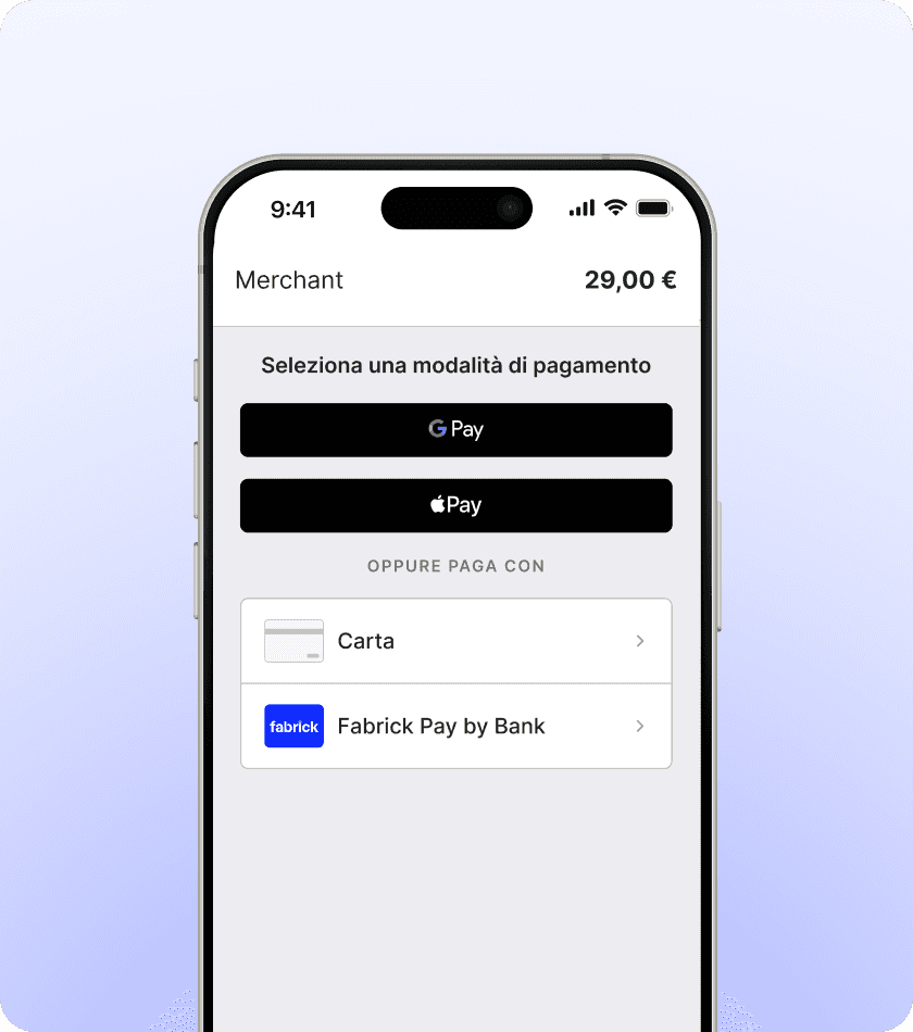 Schermata di uno smartphone con scelta di metodo di pagamento